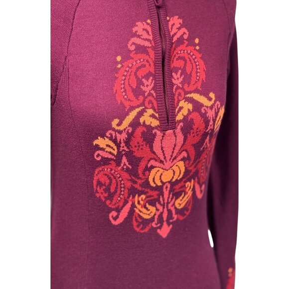 Athleta Purple Floral Jacquard Half Zip Pullover Sweater Top XXS Boho Outdoor - Picture 5 of 9